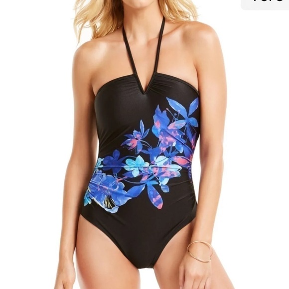 Calvin Klein Other - Calvin Klein BLACK MULTI ISLAND FLORAL SHIMMER V-Wire One-Piece Swimsuit
